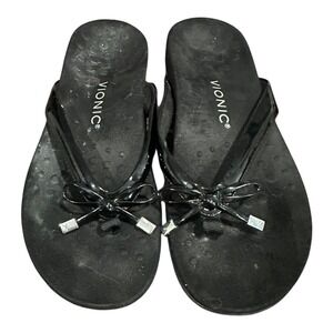 Vionic Black Sandals Women Size 9 Bella Bow Flip Flop Sandal Shoe Arch Support
